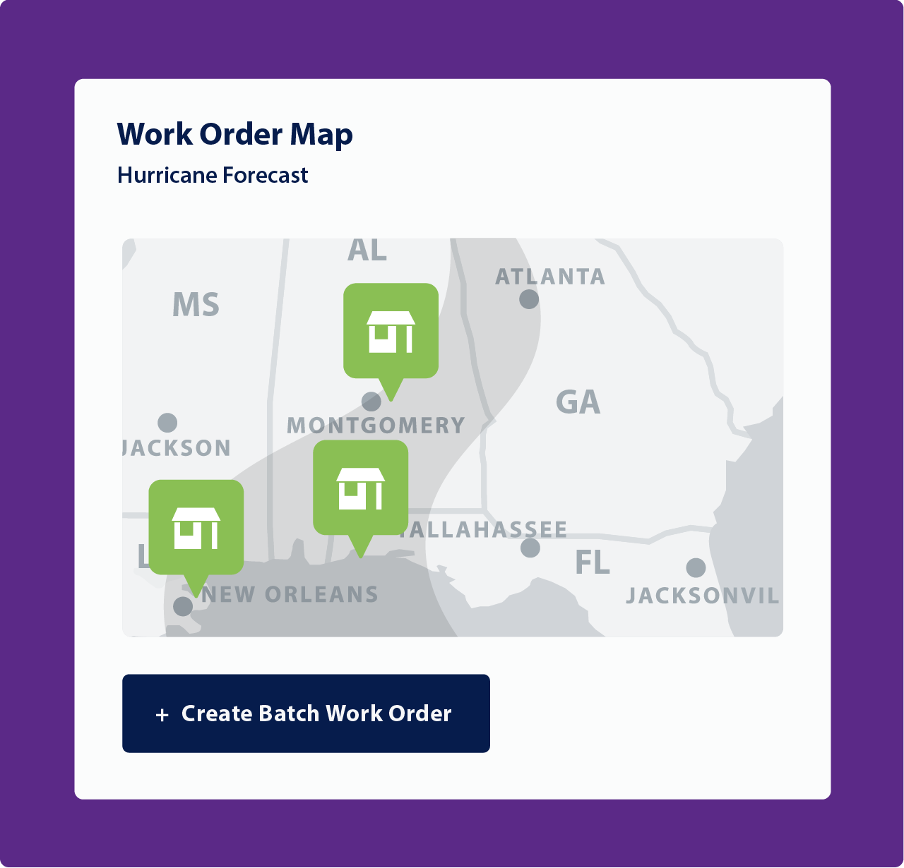 Work Orders mapped out over United States within software platform