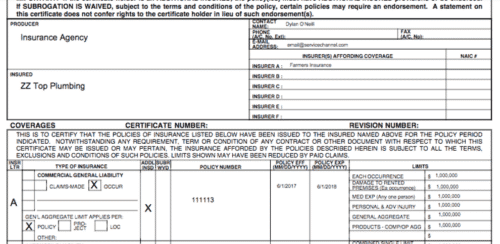 screenshot from the contractor insurance feature of the servicechannel platform