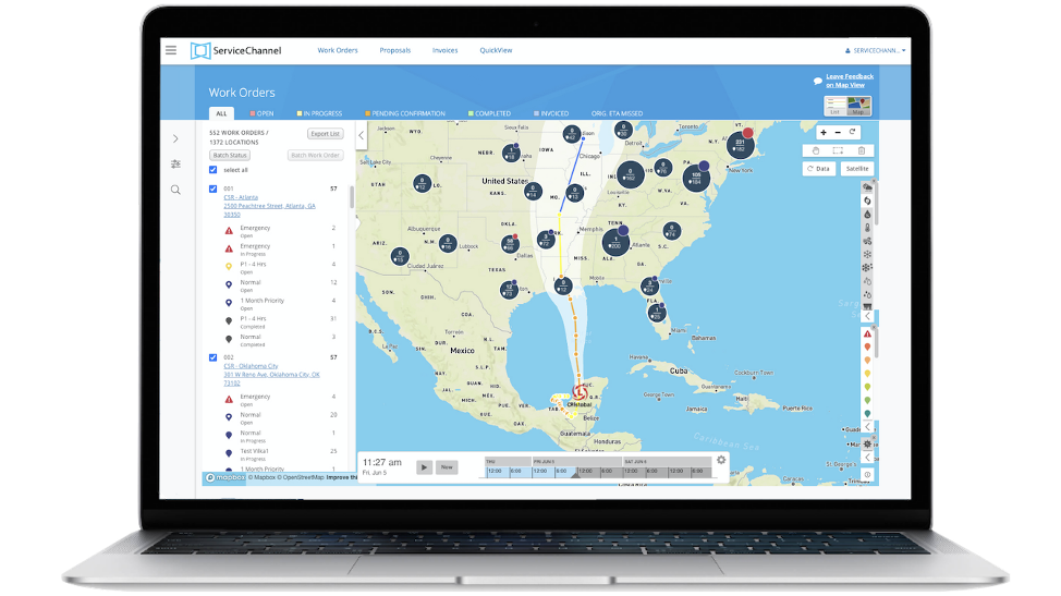 weather panel from servicechannel weather module shown on laptop screen