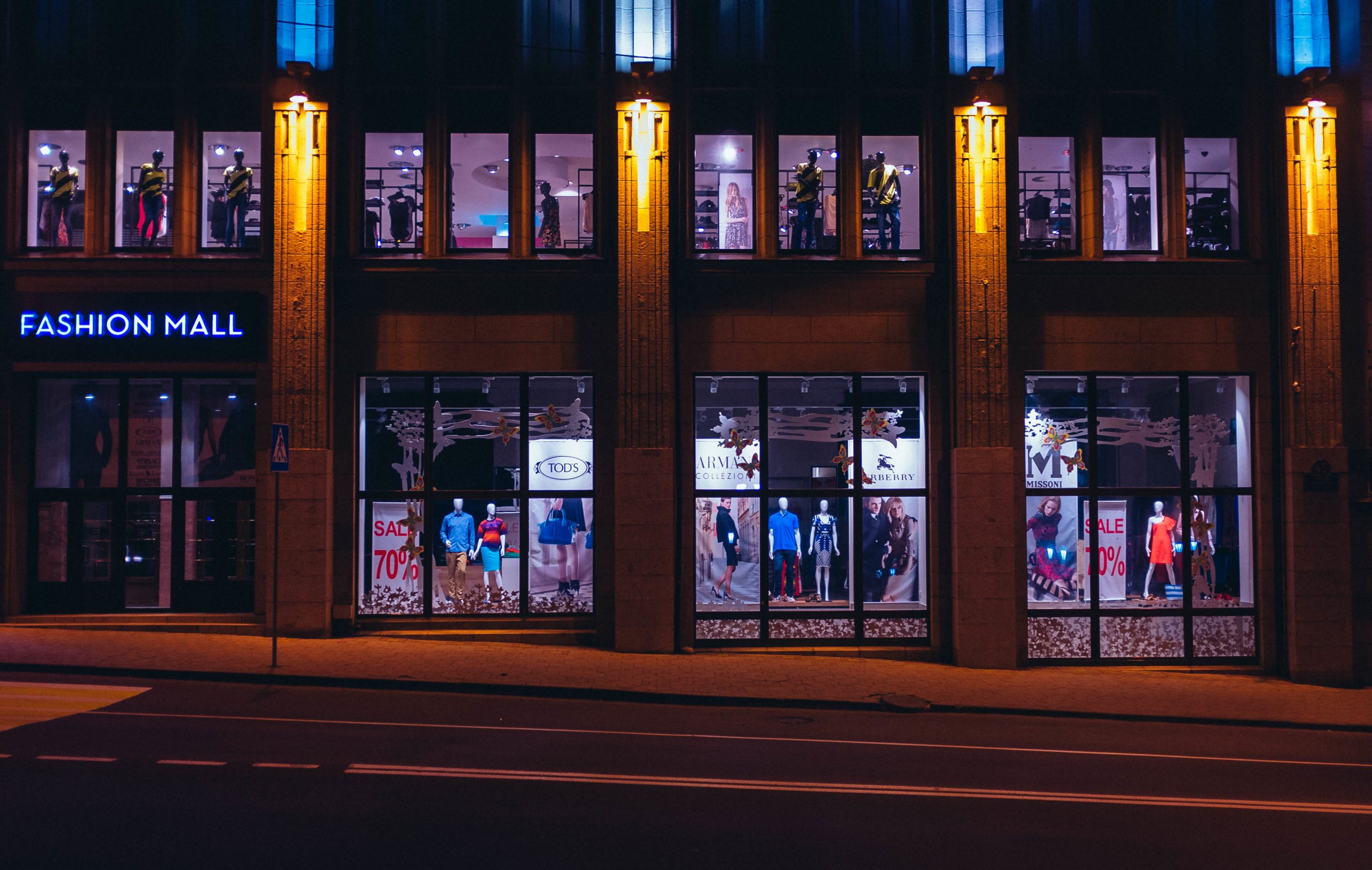 fashion mall building at night